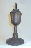 Antique Tall Pewter Whale Oil Lamp Tulip-shaped Reservoir Screw Top Two Burners
