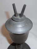 Antique Tall Pewter Whale Oil Lamp Tulip-shaped Reservoir Screw Top Two Burners