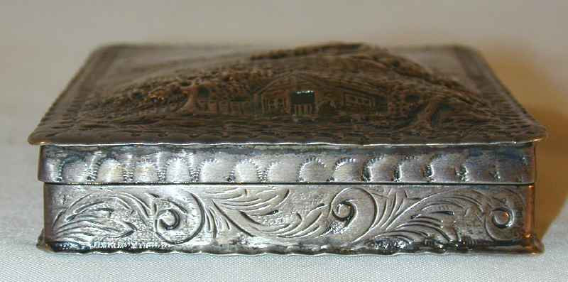 Rare Beautiful Repousse 1883 Castle Top Sterling Silver Box