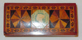Antique Victorian English Wood 3-Compartments Stamp Box Marquetry Decoration