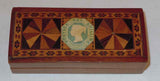Antique Victorian English Wood 3-Compartments Stamp Box Marquetry Decoration