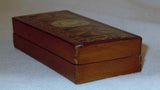 Antique Victorian English Wood 3-Compartments Stamp Box Marquetry Decoration