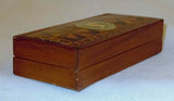 Antique Victorian English Wood 3-Compartments Stamp Box Marquetry Decoration