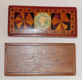 Antique Victorian English Wood 3-Compartments Stamp Box Marquetry Decoration