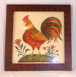 1971 Marjorie Yoder Framed Pennsylvania Dutch Folk Art Theorem Rooster Standing