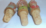 3 Figural Bottle Stoppers or Corks 2 Men Wearing Hats Woman Wearing Head Scarf