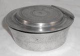 Early 1800s Antique Ashbil Griswold Round Pewter Soap Box Mirror in Hinged Lid
