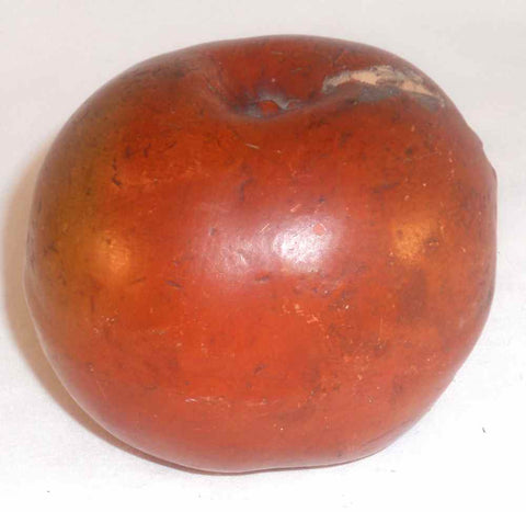 Antique Painted Redware Apple Form Still Coin Bank with Large Vertical Coin Slot