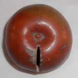 Antique Painted Redware Apple Form Still Coin Bank with Large Vertical Coin Slot