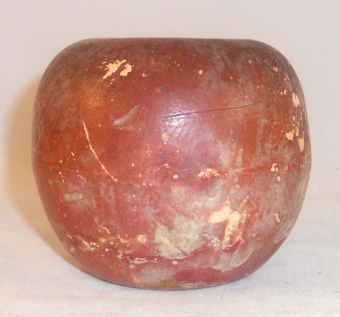 Antique Painted Redware Apple Form Still Coin Bank Large Coin Slot on Top