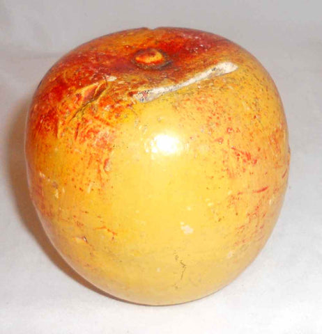 Antique Painted Stoneware Apple Form Still Coin Bank Large Horizontal Coin Slot