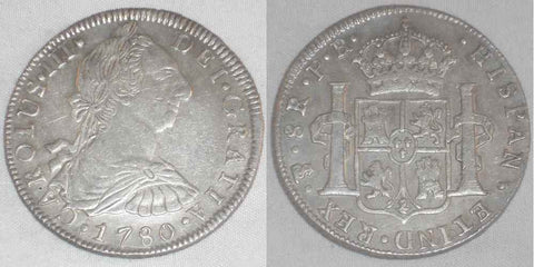 1780 PR Large Silver Coin Bolivia 8 Reales Carlos III Of Spain Mint Mark PTS XF+