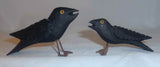 Two Small Primitive Carved Wood Black Birds Metal Wire Legs & Feet J. Bastian