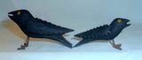 Two Small Primitive Carved Wood Black Birds Metal Wire Legs & Feet J. Bastian