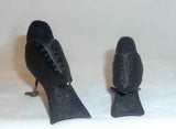 Two Small Primitive Carved Wood Black Birds Metal Wire Legs & Feet J. Bastian