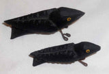 Two Small Primitive Carved Wood Black Birds Metal Wire Legs & Feet J. Bastian