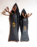 Two Small Primitive Carved Wood Black Birds Metal Wire Legs & Feet J. Bastian