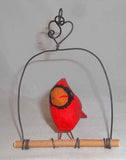 1992 Bastian Carved & Painted Wood Folk Art Red Cardinal Heart Decorated Swing