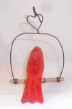 1992 Bastian Carved & Painted Wood Folk Art Red Cardinal Heart Decorated Swing