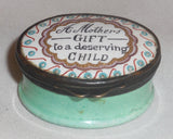 Old Battersea Enameled Box Staffordshire England Mothers Gift to Deserving Child
