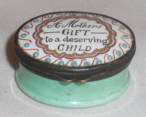 Old Battersea Enameled Box Staffordshire England Mothers Gift to Deserving Child