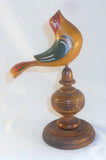 Contemporary PA Folk Art Carved Wood Long Tailed Red Head Bird High Wood Base