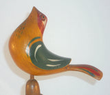Contemporary PA Folk Art Carved Wood Long Tailed Red Head Bird High Wood Base