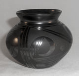 Mata Ortiz Black on Black Small Pottery Pot Geometric Design By Antonia Andrew