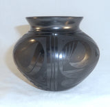 Mata Ortiz Black on Black Small Pottery Pot Geometric Design By Antonia Andrew