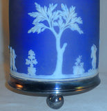 Old Wedgwood Jasperware Blue Colored Covered Biscuit Barrel Silverplate Trim+Lid