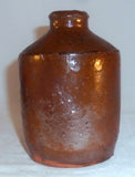 Old Manganese Glazed Redware Squat Small Bottle/Flask Round Base South East PA