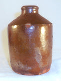 Old Manganese Glazed Redware Squat Small Bottle/Flask Round Base South East PA