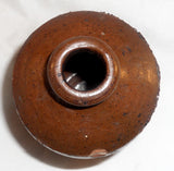Old Manganese Glazed Redware Squat Small Bottle/Flask Round Base South East PA
