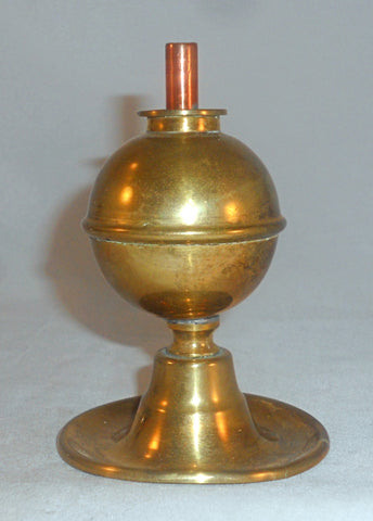 Antique Small Weighted Brass Fluid Lamp Ball-shaped Reservoir & Round Tray Base