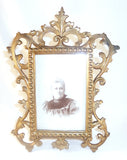 Victorian Easel Style Rectangular Brass Frame Foliate Decoration & Glass Cover