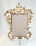 Victorian Easel Style Rectangular Brass Frame Foliate Decoration & Glass Cover
