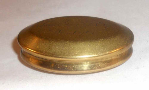 Antique English Brass Snuffbox with Hinged Lid James Brindley Esq. Winchester