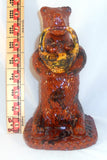 1990 Breininger Glazed Redware Figurine Bear Standing w/ Fruit Basket in Mouth