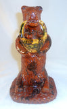 1990 Breininger Glazed Redware Figurine Bear Standing w/ Fruit Basket in Mouth