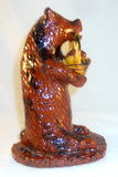 1990 Breininger Glazed Redware Figurine Bear Standing w/ Fruit Basket in Mouth