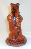 1990 Breininger Glazed Redware Figurine Bear Standing w/ Fruit Basket in Mouth