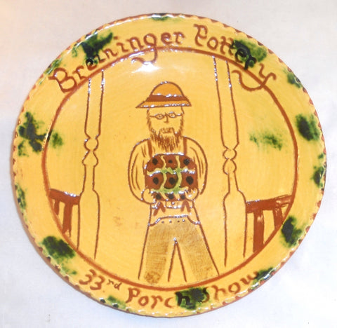 2002 Breininger Glazed Redware Plate No. 11 Sgraffito Decorated 33rd Porch Show