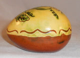 2003 Breininger Glazed Redware Egg Green Brown Sgraffito Strawberry Plant Design