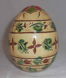 2007 Breininger Glazed Redware Large Yellow Easter Egg Sgraffito Tulips & Leaves