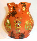 1996 Breininger Redware Bulbous Demo Pitcher 27th Porch Show, Slip Bird Tulip