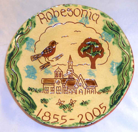 2005 Breininger Redware Glazed Sgraffito 7" Plate Robesonia, PA Sesquicentennial