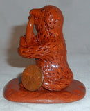 2007 Breininger Redware Miniature Figurine Dog Sitting on Behind Basket in Mouth