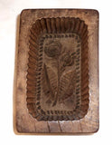 Antique Carved Wood Brick Shaped Butter Mold Fluted Sides and Floral Design