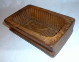 Antique Carved Wood Brick Shaped Butter Mold Fluted Sides and Floral Design