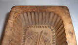 Antique Carved Wood Brick Shaped Butter Mold Fluted Sides and Floral Design